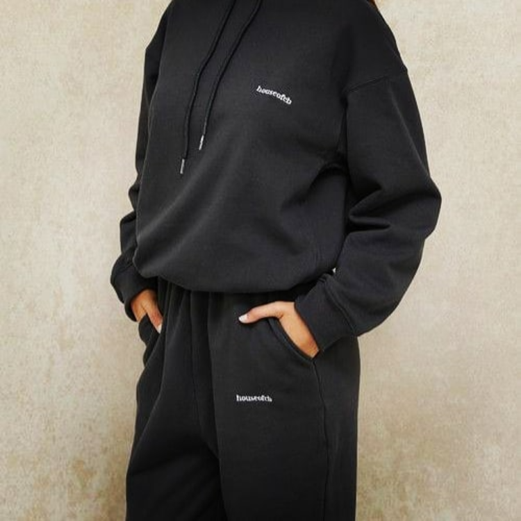 Black with Text Hoodie & Sweatpants Set (unisex)