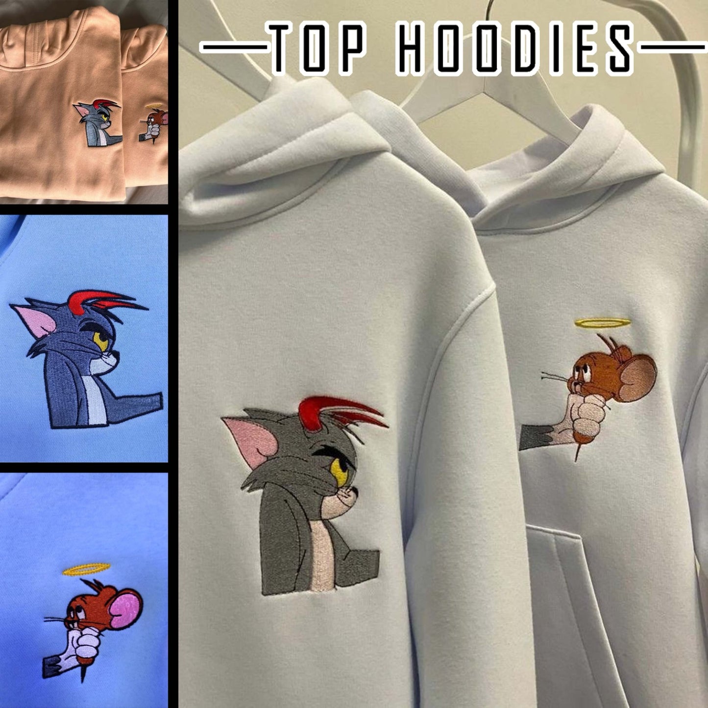 Tom & Jerry Couple Hoodie Sky Blue