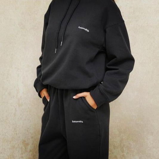 Black with Text Hoodie & Sweatpants Set (unisex)